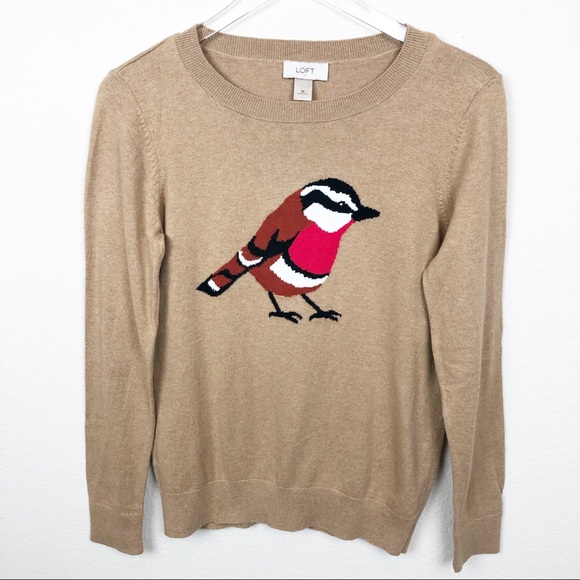 LOFT Sweaters - Loft Tan Sweater with Embroidered Bird